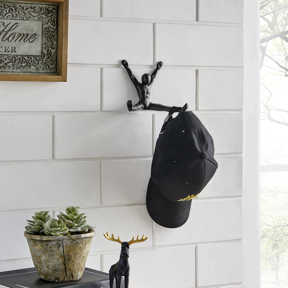 Athlete Sculpture Cast Iron Wall Mount Double Hook (Set of 2) - Black. Picture 4