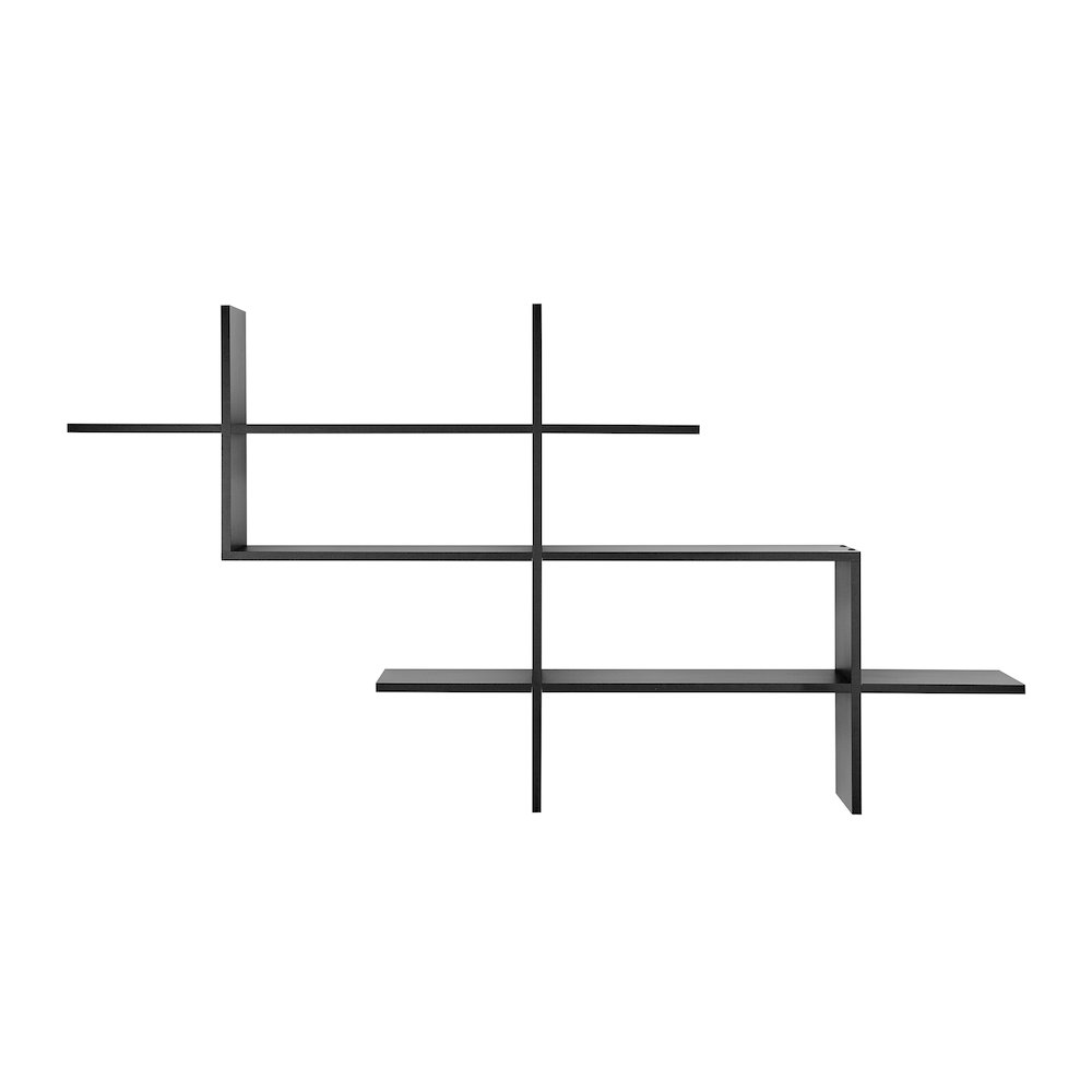 3-Tier Ladder Cantilever Asymmetrical Cubby Accent Wall Shelf – Black. Picture 1