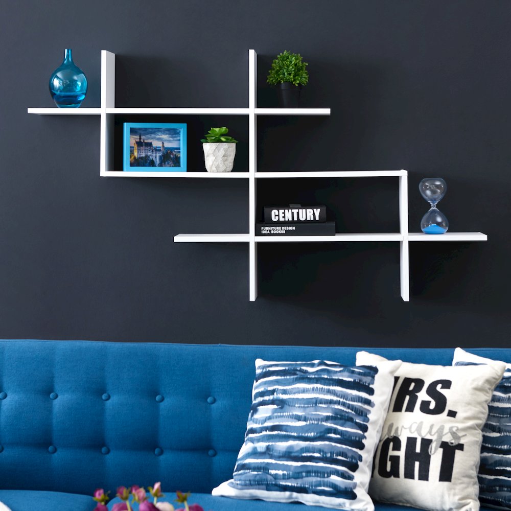 3-Tier Hanging Wall Mount Floating Ladder Asymmetrical Accent Shelf – White. Picture 2