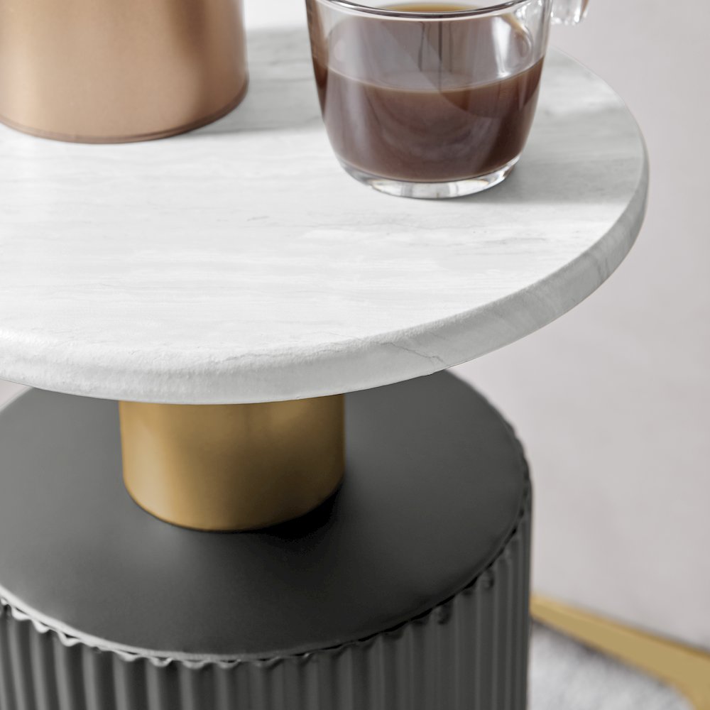 Fritz Column Side Accent Table Black Base Gold Metal Column Faux Marble Laminate. Picture 9