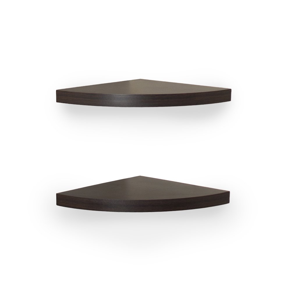 Walnut Laminate Corner Radial Shelves (Set of 2). Picture 1