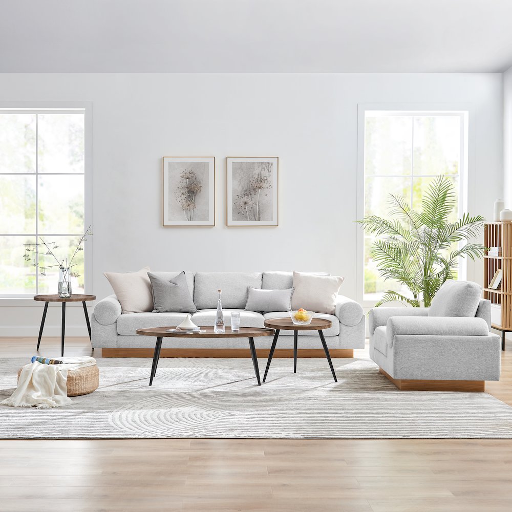 Paxton Nesting Raised Lip 2 Piece Coffee Table Set - Round and Oval - Walnut. Picture 7