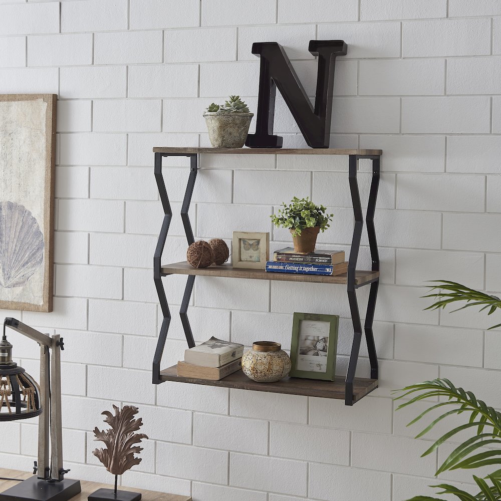 Rustic Industrial 3-Tier Zigzag Floating Wall Shelf. Picture 3