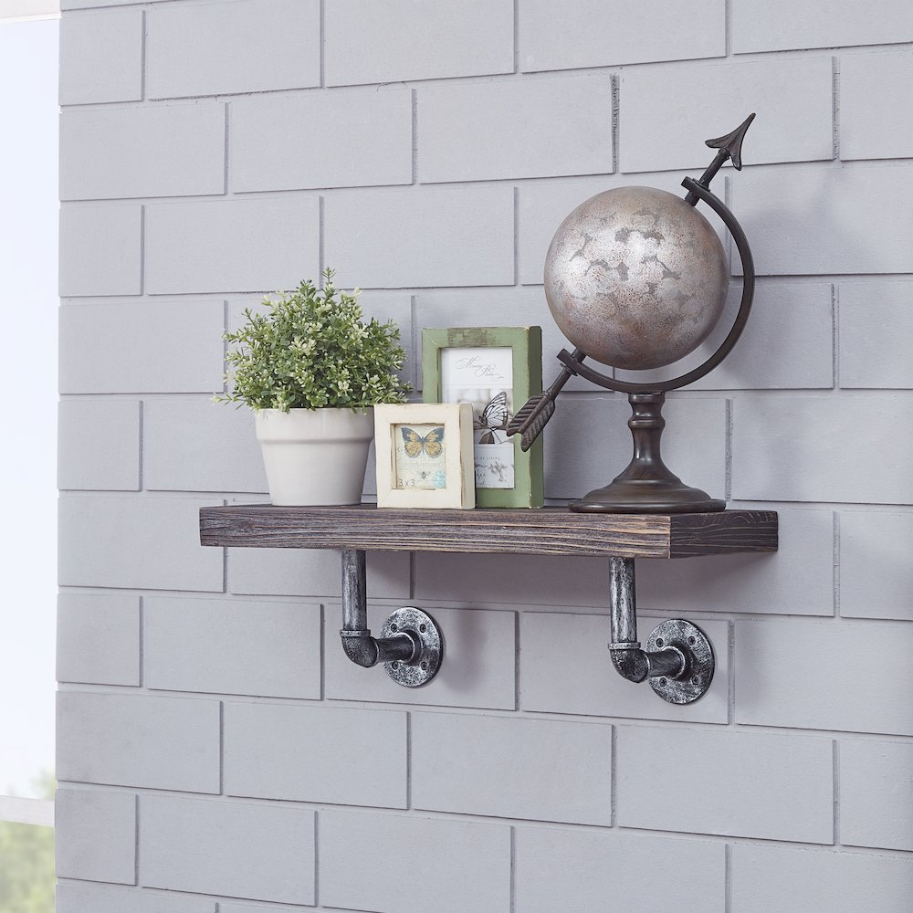 24" x 7" Floating Pipe Industrial Rustic Wall Mount Shelf – Ebony. Picture 4