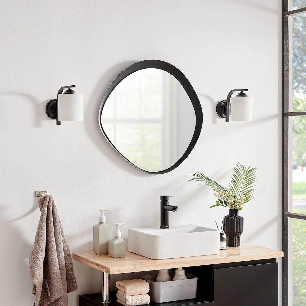 Sonya 24-inch Contemporary Round Wall Mirror with Raised Black Iron Frame. Picture 7