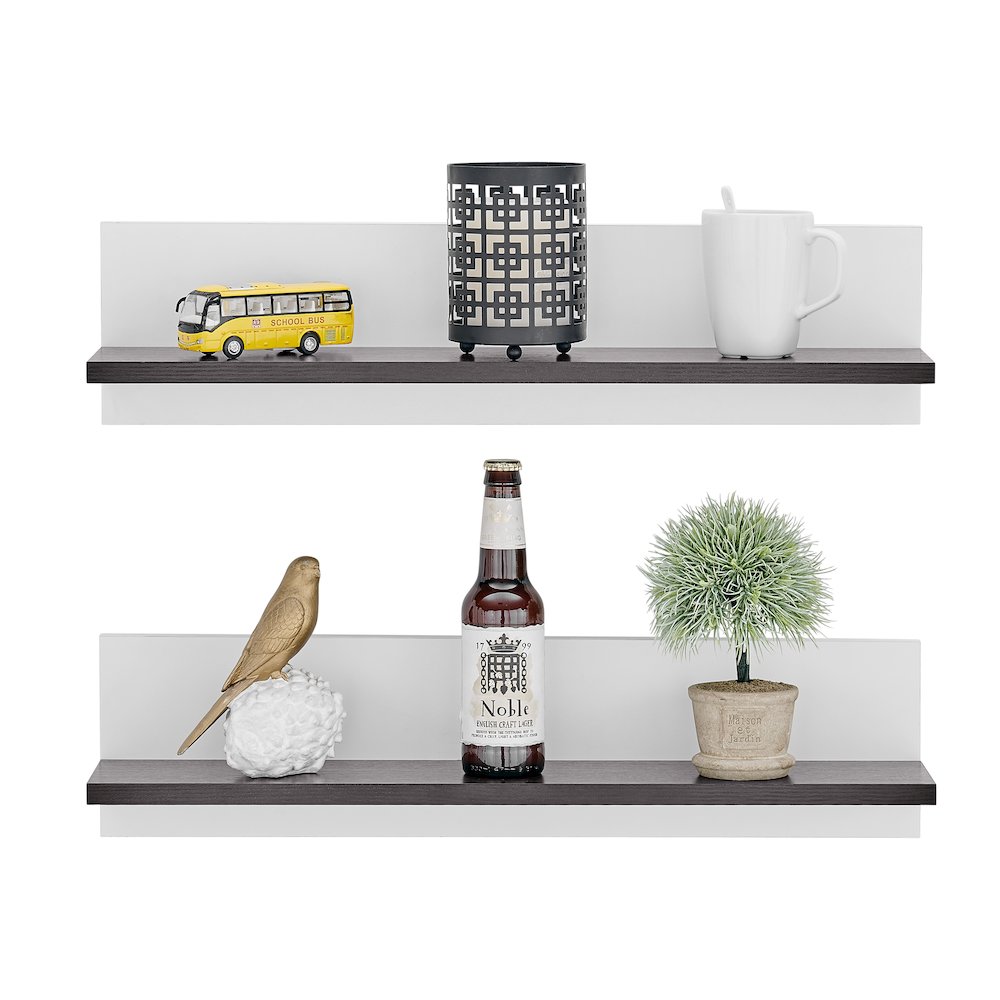 Repose Display Photo Ledge Shelf Set of 2 - White/Dark Walnut. Picture 10