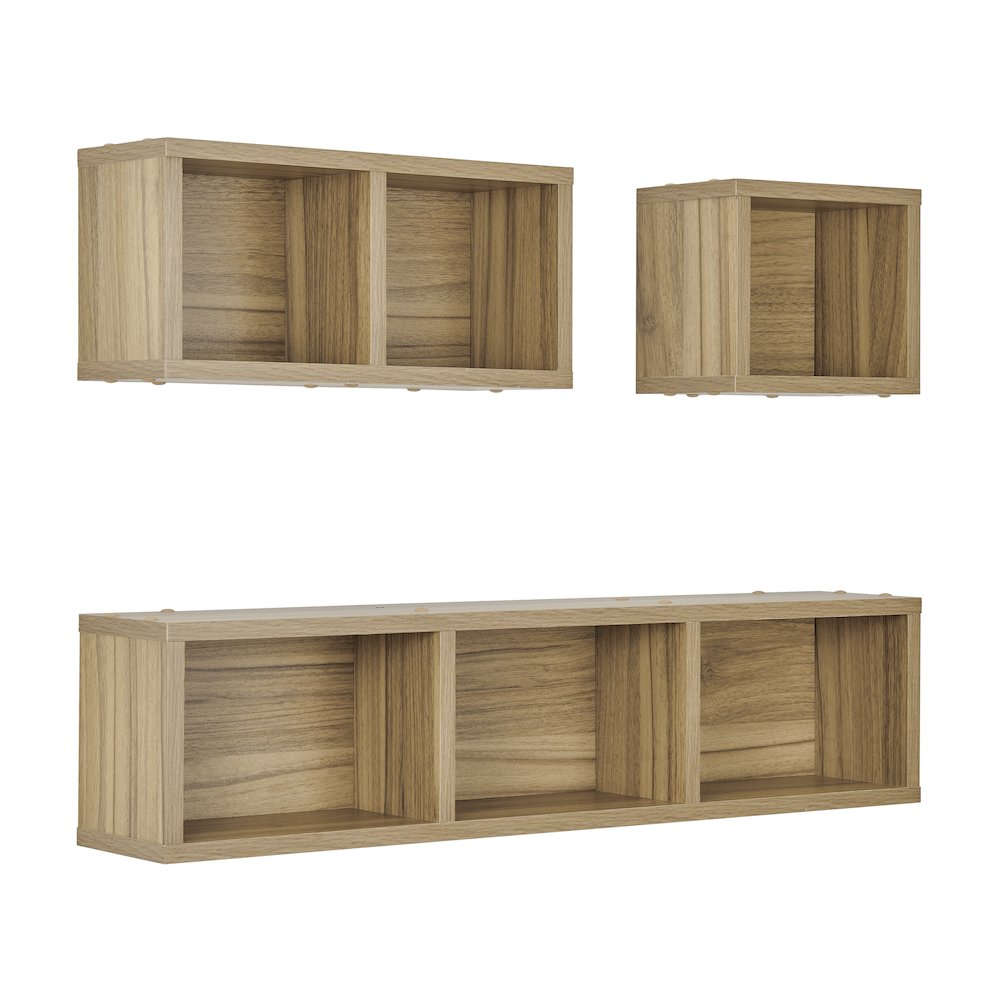 Bauhaus Floating Geometric Cubby Wall Shelves - Set of 3 Sizes - Chestnut. Picture 13