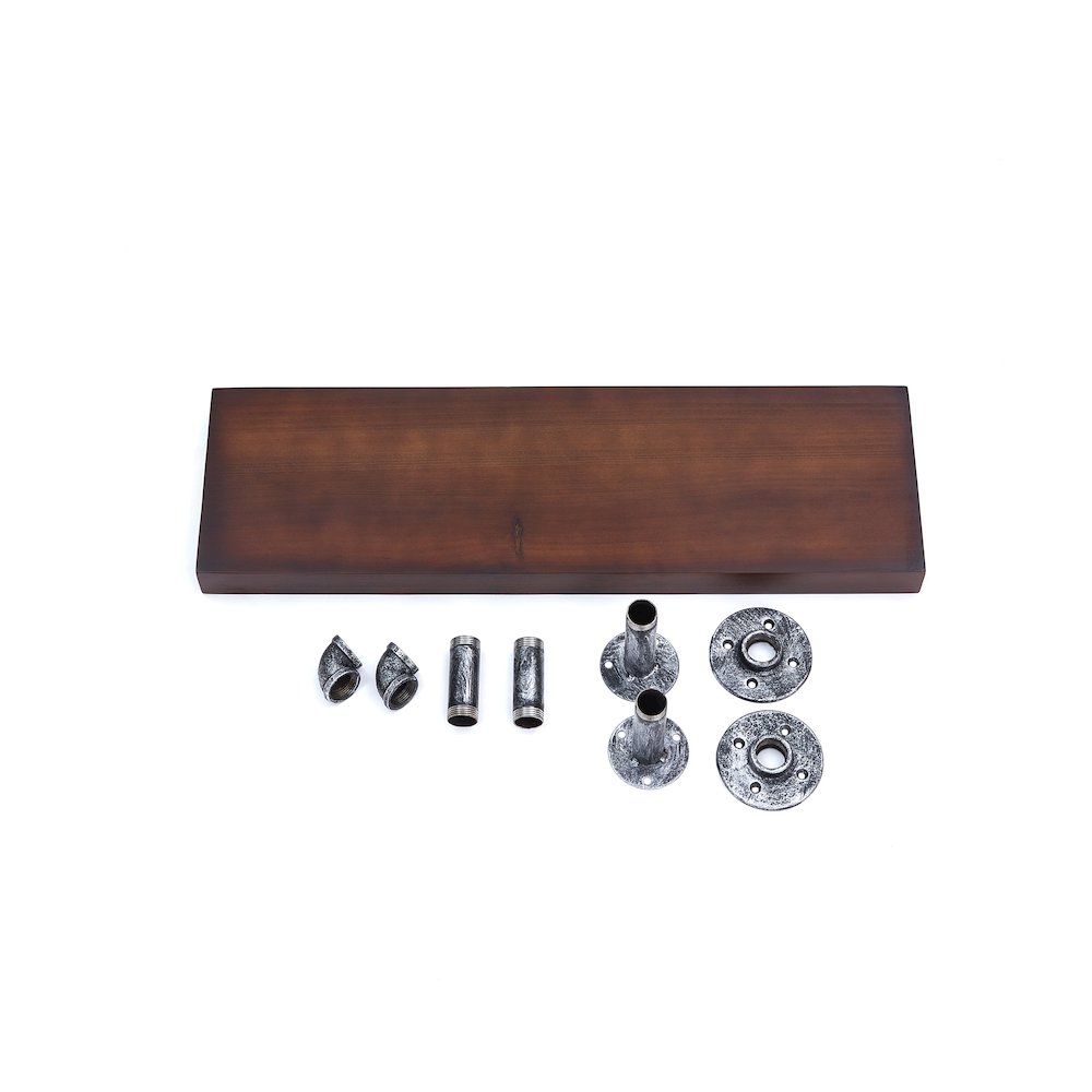 24" x 7" Floating Pipe Industrial Rustic Wall Mount Shelf – Umber Mocha. Picture 8