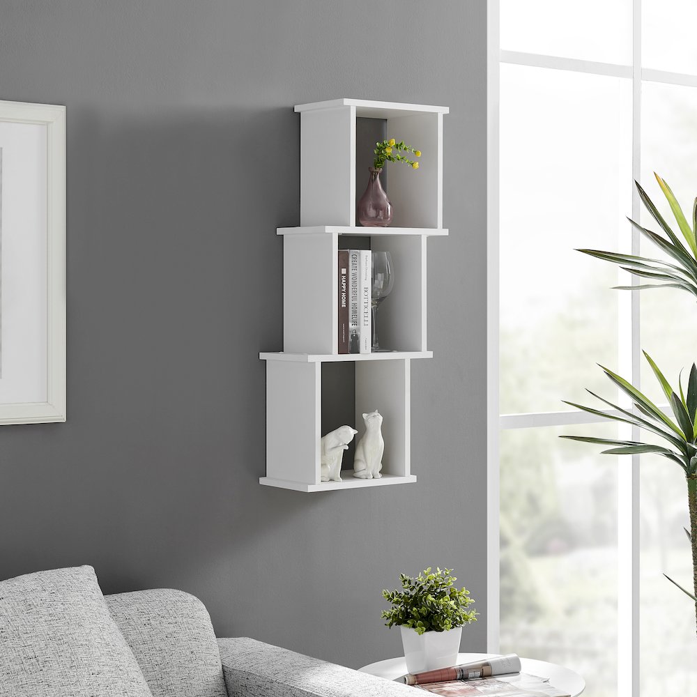 3-Cube Decorative Wall Shelf with Ledges - Horizontal or Vertical – White. Picture 5