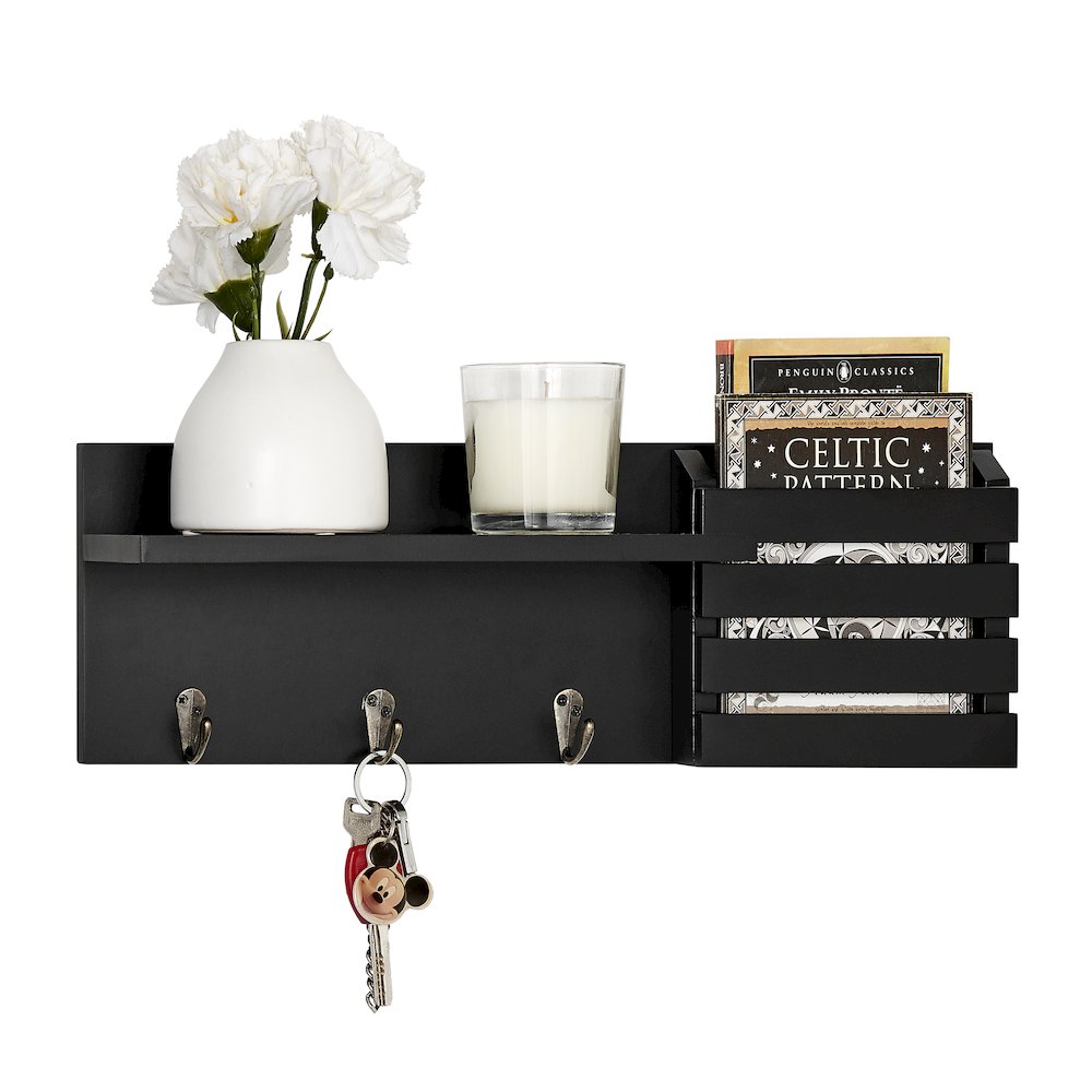 Utility Shelf with Pocket and Hanging Hooks - Black. Picture 8