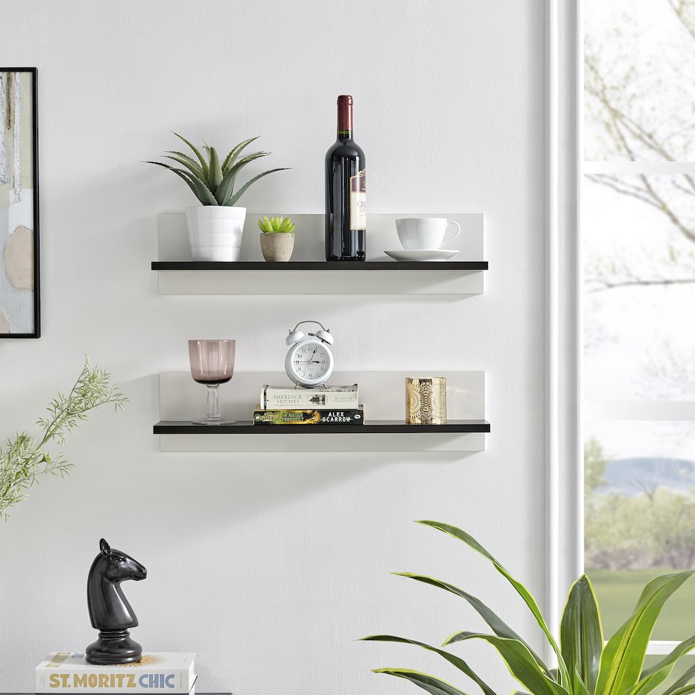 Repose Display Photo Ledge Shelf Set of 2 - White/Dark Walnut. Picture 2