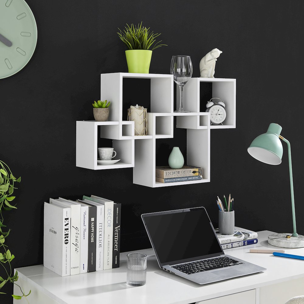 Blocchetto Intersecting Cubes Wall Shelf - Horizontal/Vertical - White. Picture 4