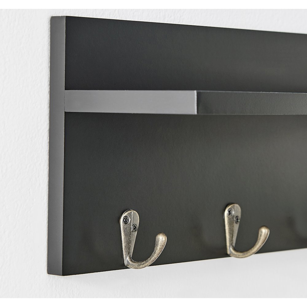Utility Shelf with Pocket and Hanging Hooks - Black. Picture 7