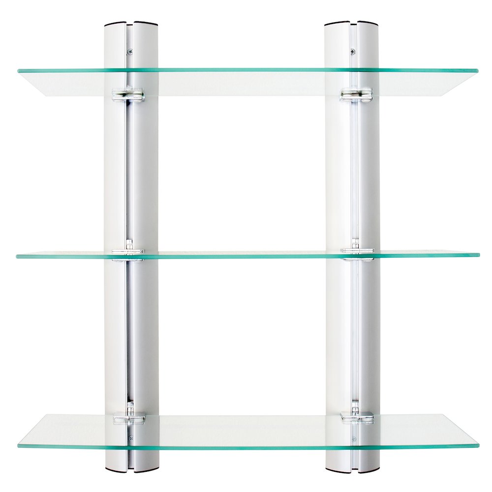 Bathroom Wall-Mount 3-Tier Adjustable Glass Wall Shelves on Aluminum Bars. Picture 1