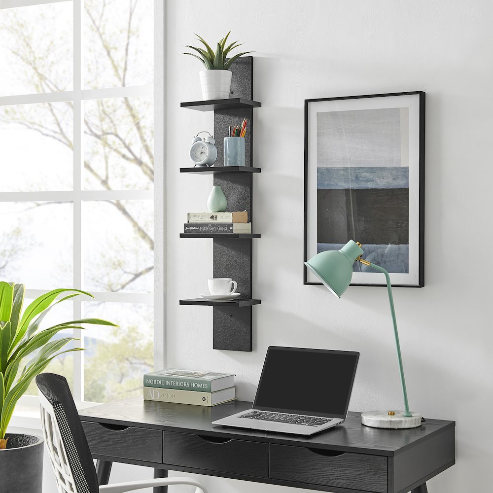 Arica Utility Column 4-Tier Spine Wall Shelves - Black. Picture 7