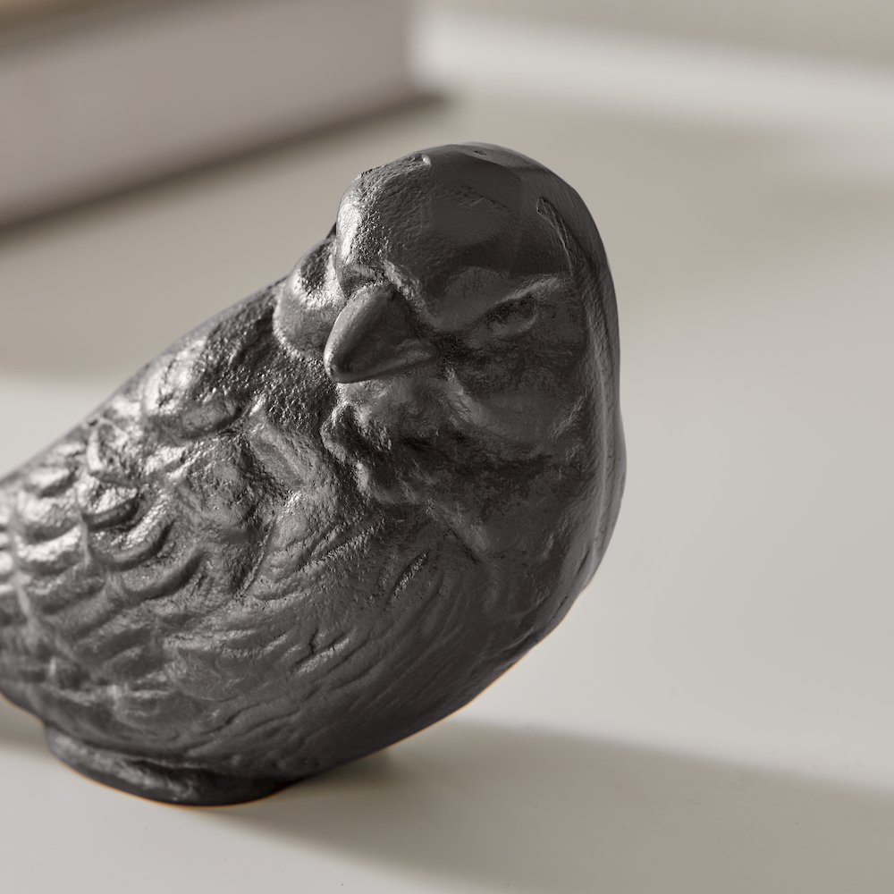 Brown Cast Iron Set of 2 Bird Sculptures - Tabletop Decorative Paperweights. Picture 5