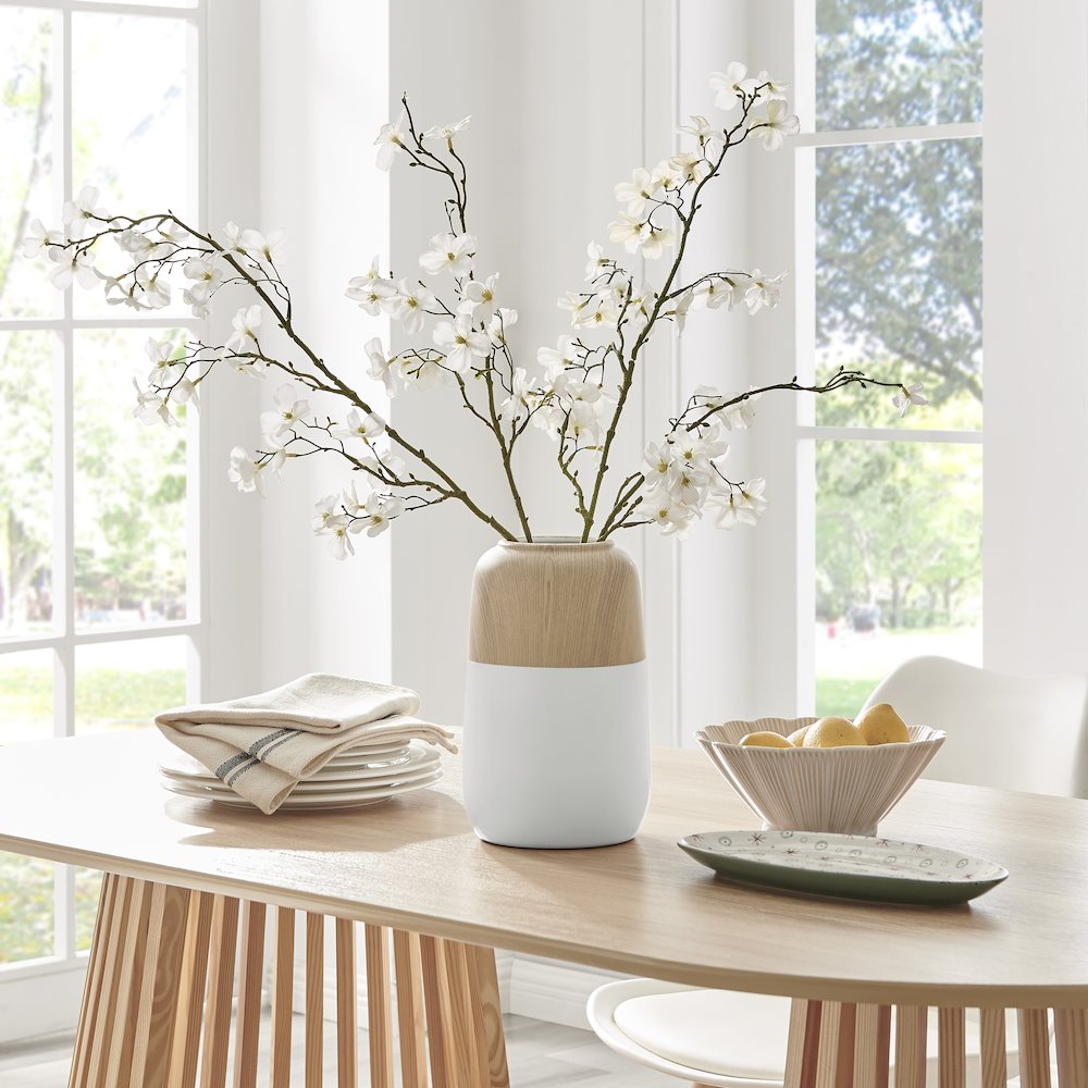 Nora Burk Contemporary Two Tone Cylindrical Tabletop Vase - White and Beech. Picture 4