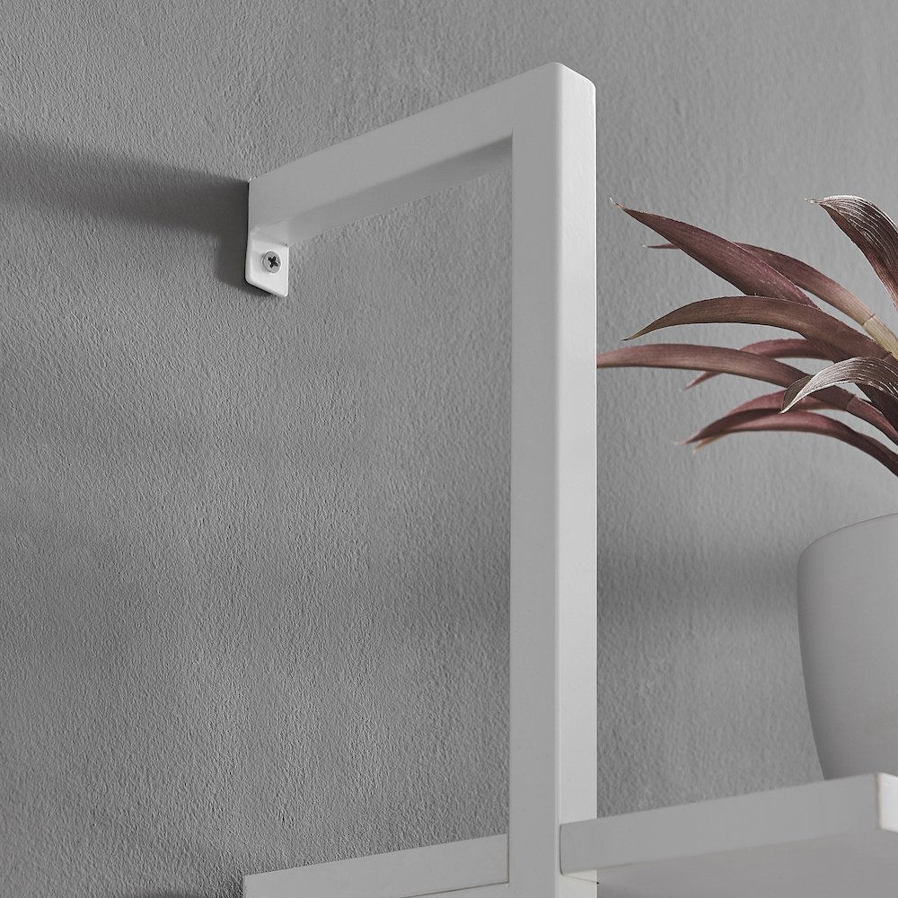 Everett 5-Tier Open Display Wall Mount Metal Frame Ladder Shelf - White/White. Picture 12