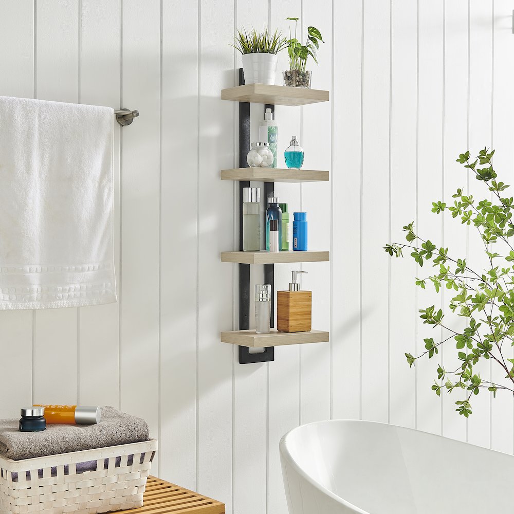 4-Tier Ladder Bracket Floating Wall Shelves - Black Metal and White Birch Finish. Picture 9