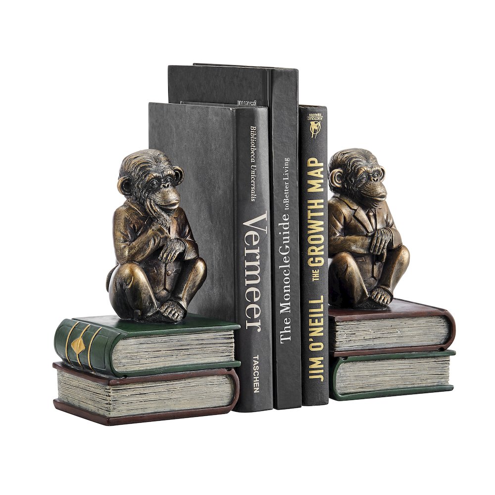 Monkeys on Books Polyresin Antique Patina Finish Bookend Set of 2. Picture 9