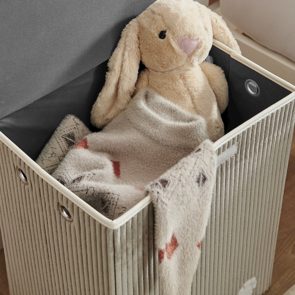 Collapsible Folding Corduroy Kids Plush Laundry Hamper Toy Storage Gray Elephant. Picture 9