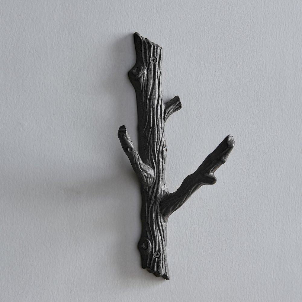 Brown Cast Iron Tree Branch Double Wall Mount Coat Hooks (Set of 2). Picture 5