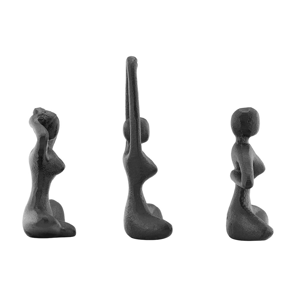 Dark Brown Cast Iron Female Peaceful Yoga Tabletop Sculptures Set of 3 Poses. Picture 9