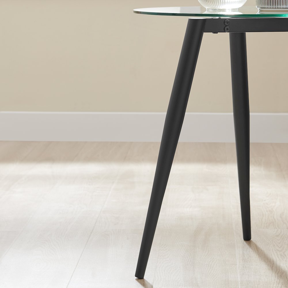 Van Beuren Side Table Modern Metal Taper Legs and Clear Glass Tabletop - Black. Picture 10