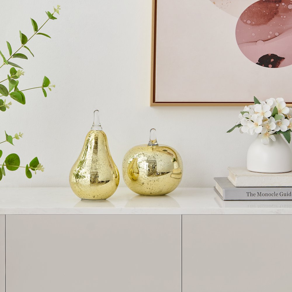 Alloya Pear Decorative Accent Tabletop Glass Sculpture Figure - Gold. Picture 7
