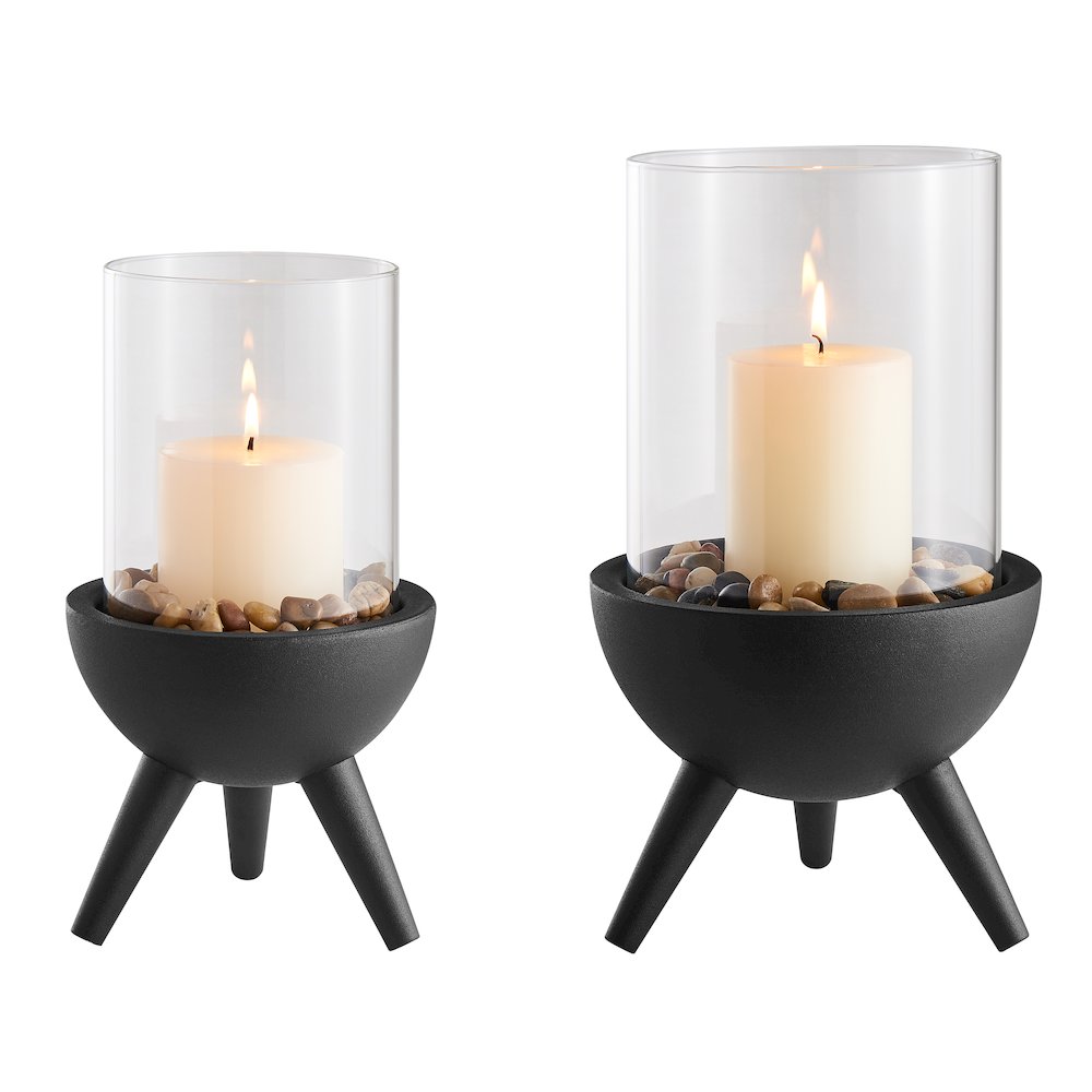 Molta Modern Black Metal Bold Pedestal Glass Pillar Votive Candle Holder - Small. Picture 13