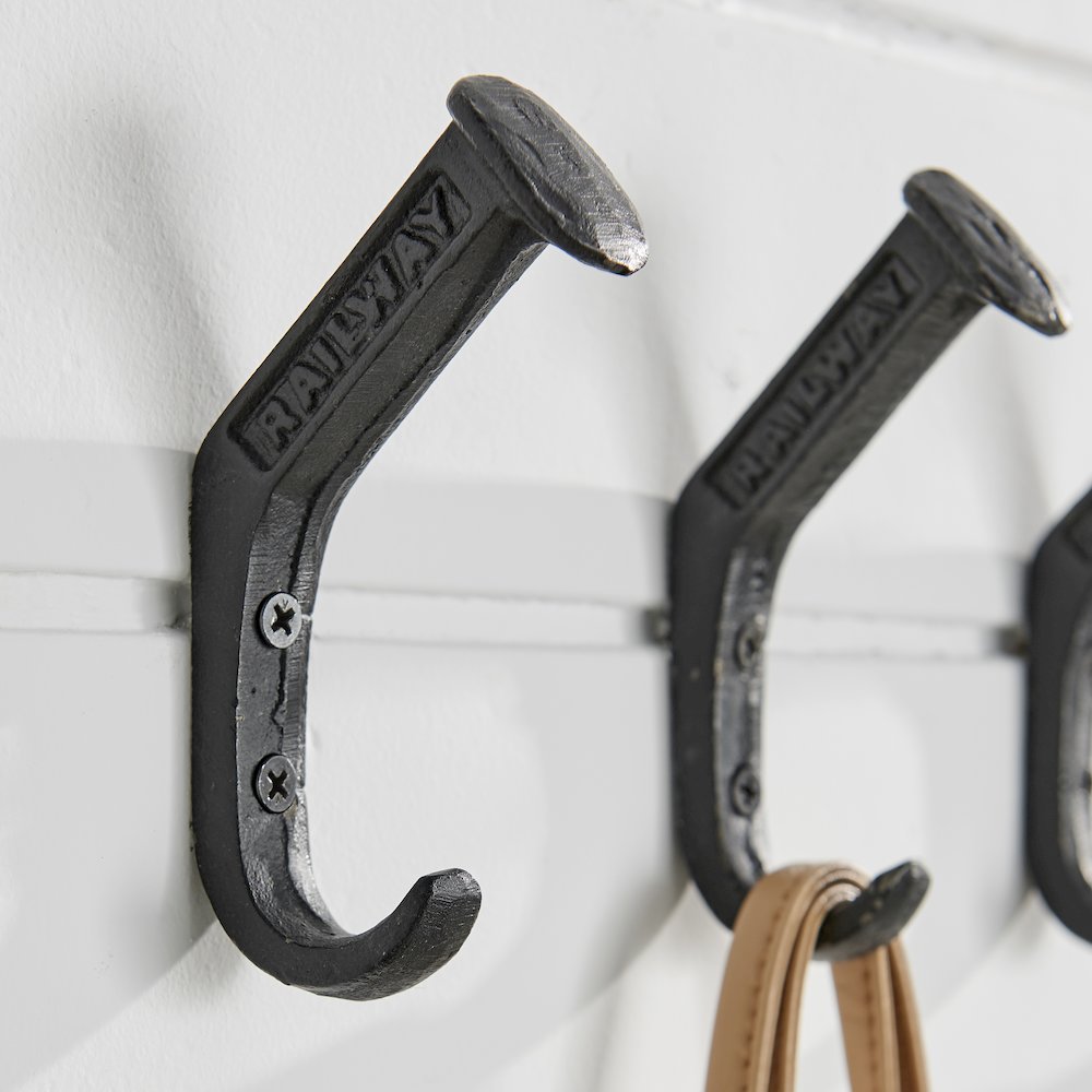 Black Cast Iron Railway Spike Wall Mount Hook Set (Set of 6). Picture 8