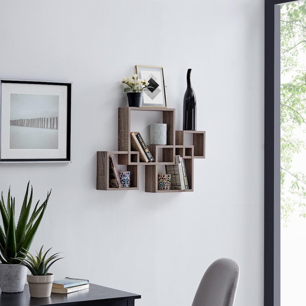 Intersecting Cube Shelves - Weathered Oak. Picture 5