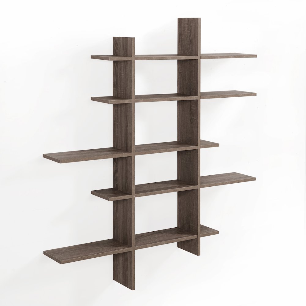 Five Level Asymmetric Shelf - Weathered Oak. Picture 1
