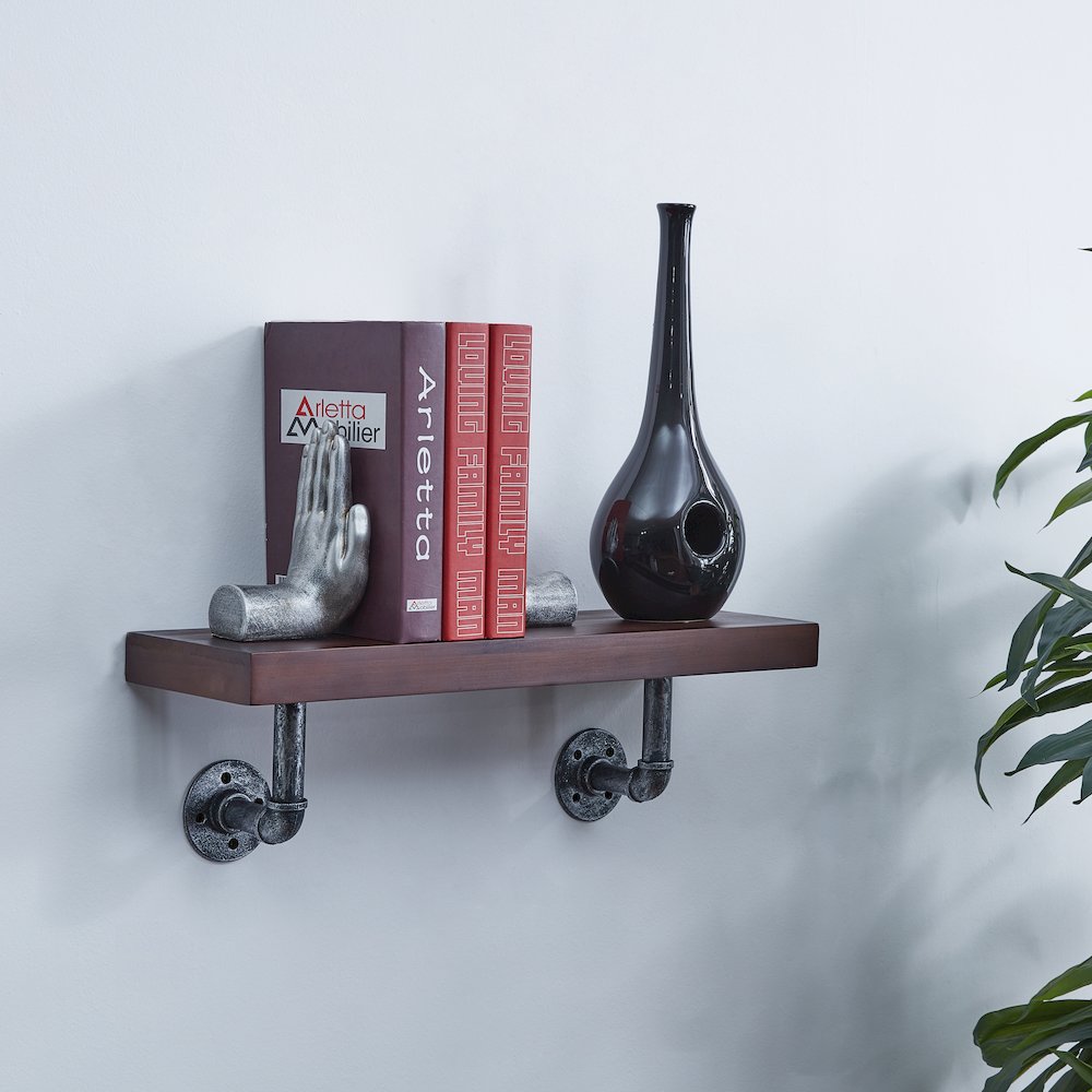24" x 7" Floating Pipe Industrial Rustic Wall Mount Shelf – Umber Mocha. Picture 5