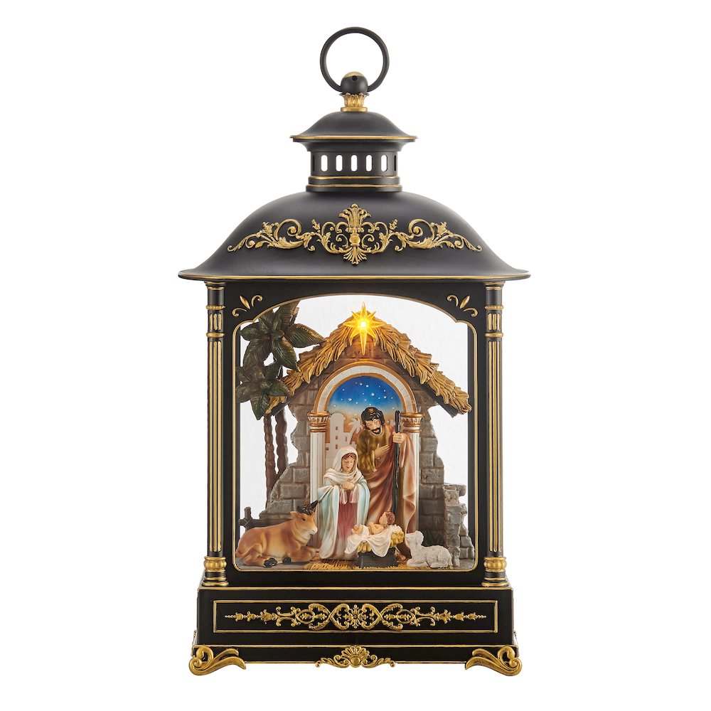 Black Gold Christmas Nativity Scene Diorama Lighted Lantern Decoration. Picture 1