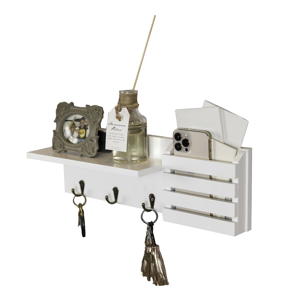 Utility Shelf with Pocket and Hanging Hooks - White. Picture 12