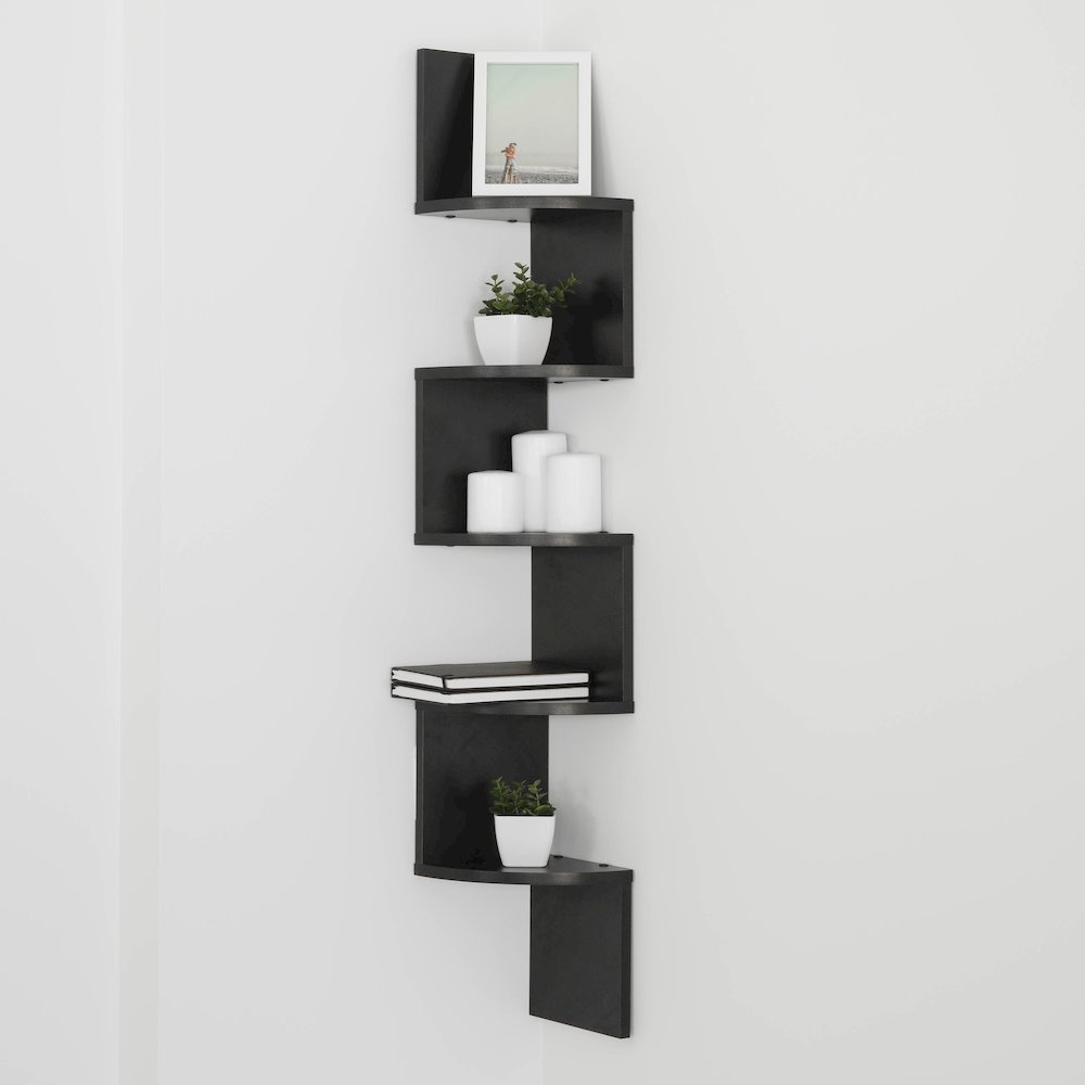 Black Laminate Large Corner Wall Mount Shelf. Picture 3