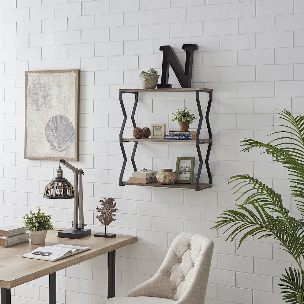 Rustic Industrial 3-Tier Zigzag Floating Wall Shelf. Picture 2