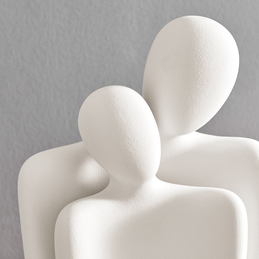 Hans Cream Abstract Nesting Two Piece Couple Matte Ceramic Sculpture Figure Set. Picture 6