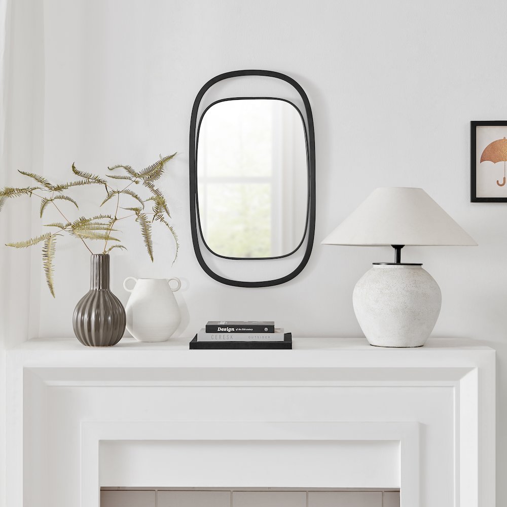 Sonya 29.6-inch Contemporary Rectangular Wall Mirror with Black Iron Frame. Picture 3