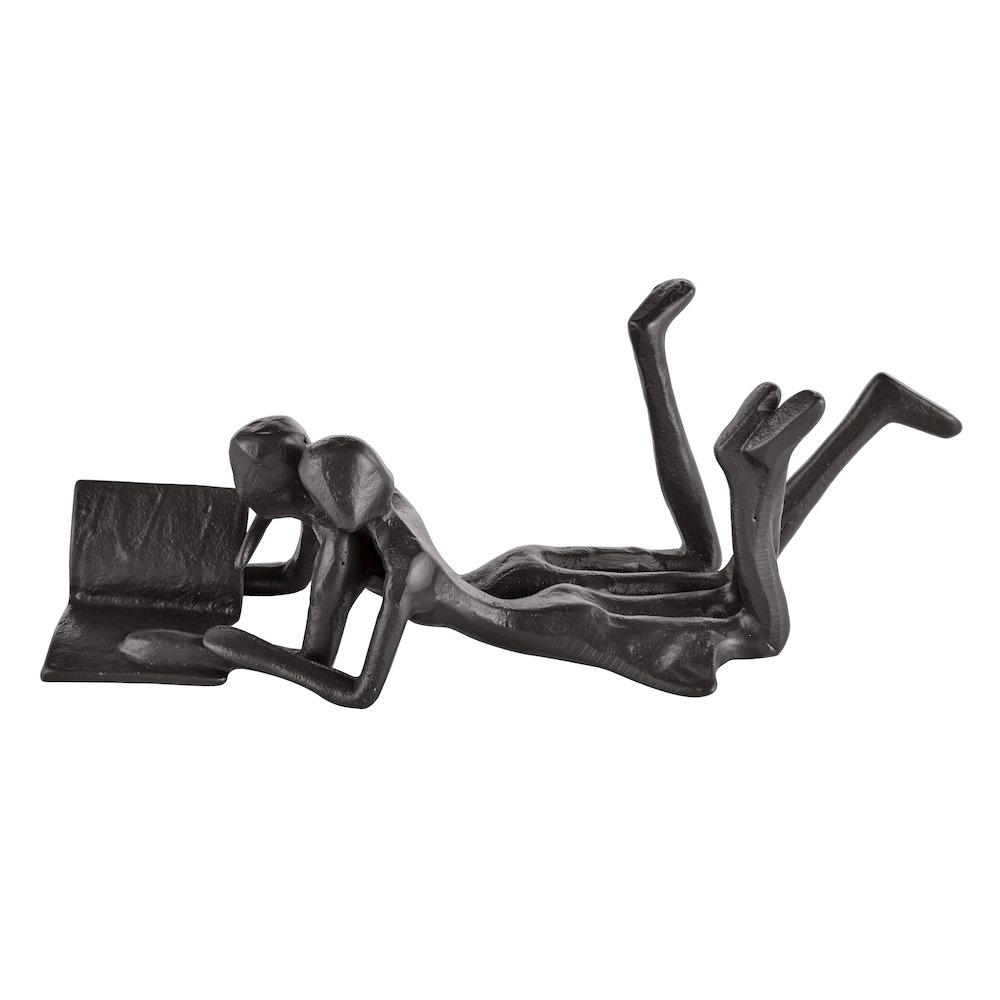 Brown Cast Iron Abstract Couple Reading Book Together Tabletop Sculpture. Picture 8