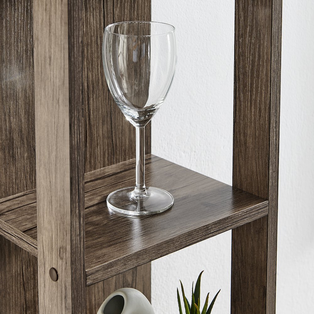 Recife Vertical Three-Tier Modern Shadow Box Cube Display Wall Shelf - Hickory. Picture 11