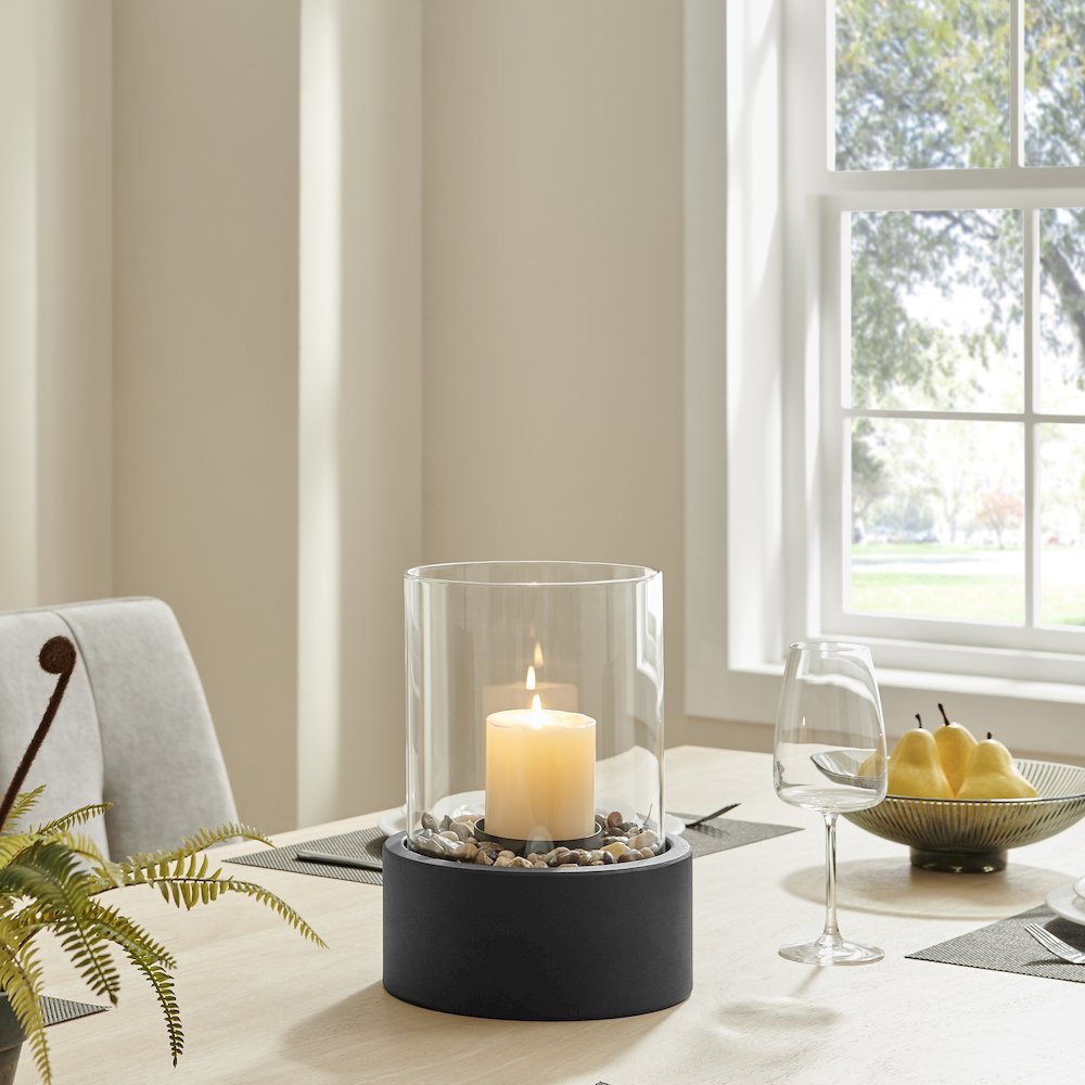 Tabletop Pillar Hurricane Candleholder with Decorative Pebbles - Small. Picture 3