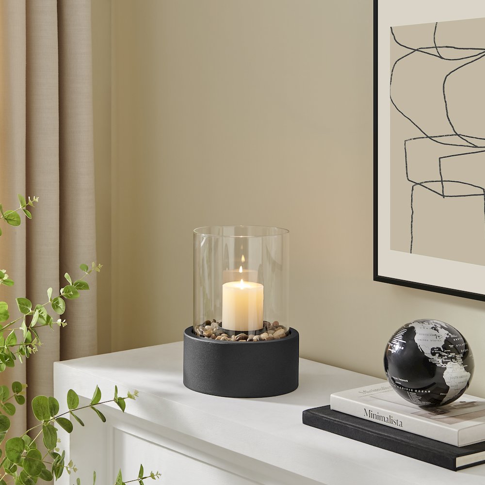 Tabletop Pillar Hurricane Candleholder with Decorative Pebbles - Small. Picture 4