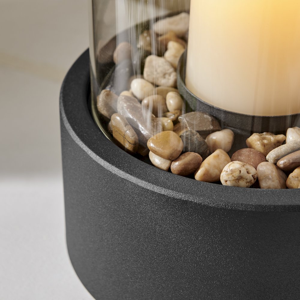 Tabletop Pillar Hurricane Candleholder with Decorative Pebbles - Small. Picture 6