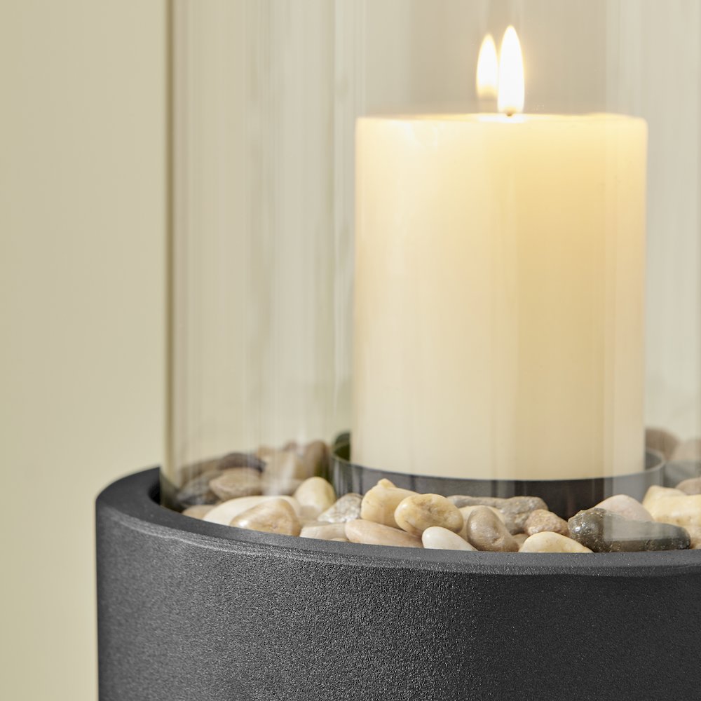 Tabletop Pillar Hurricane Candleholder with Decorative Pebbles - Small. Picture 7