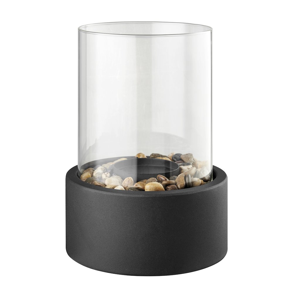 Tabletop Pillar Hurricane Candleholder with Decorative Pebbles - Small. Picture 1