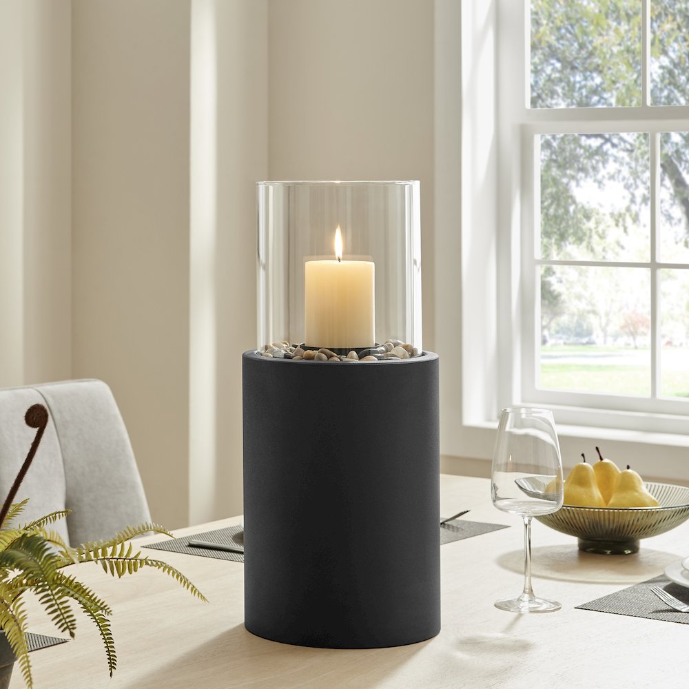 Tabletop Pillar Hurricane Candleholder with Decorative Pebbles - Large. Picture 4