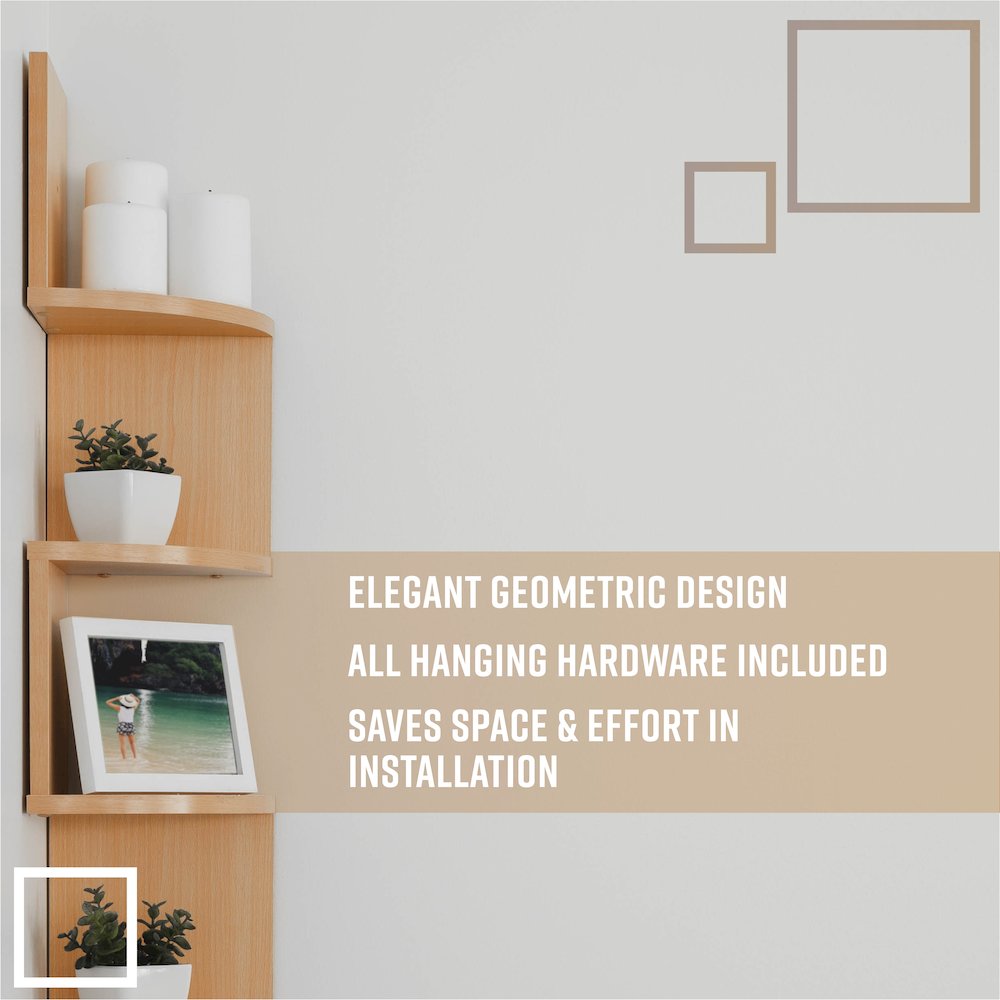 Large Laminated Beech Veneer Corner Wall Mount Shelf. Picture 5