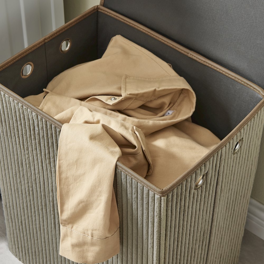Collapsible Folding Corduroy Laundry Hamper Storage - Taupe Gray. Picture 9